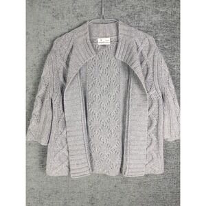 Laurate Lane Cashmere Cardigan Womens M Gray Open Front Fisherman Sweater Knit